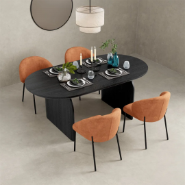 Orchid Oval Dining Table Set With 4 Velvet Orange Chairs