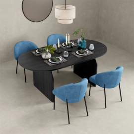 Orchid Oval Dining Table Set With 4 Velvet Teal Chairs