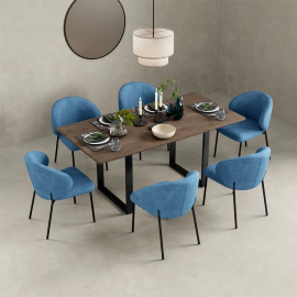 Orchid Belluno Extending Dining Table With 6 Velvet Teal Chairs
