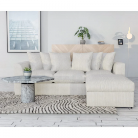 Finley Corduroy 3 Seater Sofa with Ottoman - Beige