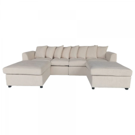 Finley Corduroy 4 Seater Sofa with 2 Ottomans - Beige