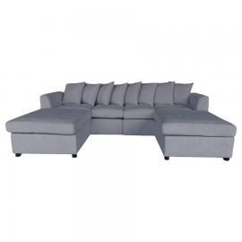 Finley Corduroy 4 Seater Sofa with 2 Ottomans - Grey
