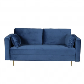 Avery Velvet 2 Seater Sofa with 2 Scatter Cushions - Blue