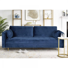 Avery Velvet 3 Seater Sofa with 2 Scatter Cushions - Blue