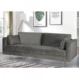 Avery Velvet 3 Seater Sofa with 2 Scatter Cushions - Grey