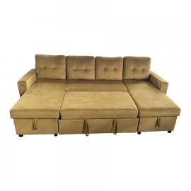 Essential Large U-Shape Storage Sofa Bed With Ottoman - MUSTARD