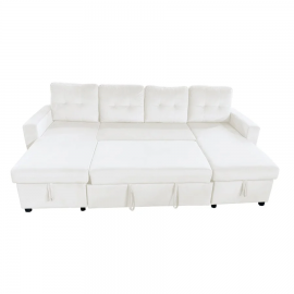Essential Large U-Shape Storage Sofa Bed With Ottoman - WHITE