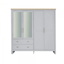 Heritage 4 Door 2 Drawer Mirrored Wardrobe - GREY+OAK