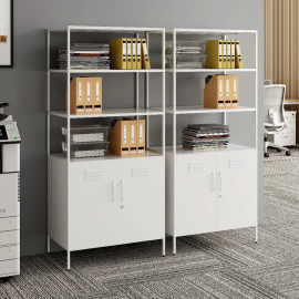 Pair of Lokki® Storage Cabinet With Shelves And Locker - White 