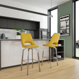 Set Of 2 Milo PU Swivel Bar Stool - Yellow