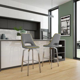 Set Of 2 Milo PU Swivel Bar Stool - Grey
