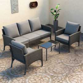 Eton 5 Seater Rattan Garden Armchair Sofa Set With Coffee Table
