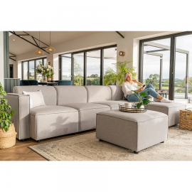 Tessa Modular 4 Seater Sofa with 2 Ottomans - Linen Grey