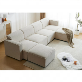 Tessa Modular 4 Seater Sofa with 2 Ottomans - Boucle Cream