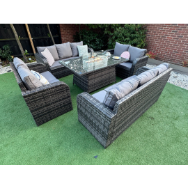 Lotus Outdoor 10 Seater Rattan Garden Sofa with Fire Pit Table Set