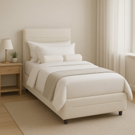 Cibor Wooden Bed Frame with 2 Drawers Single Bed - Cream