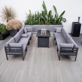 Hamburg Outdoor 8-Seater Garden Modular Steel Dining Set With Fire Pit Table