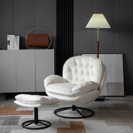 Cream Swivel Chair with Foot Stool
