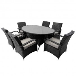 6 Seater Rattan Dining Table Set in Black with Raincover