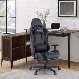 RECLINER MASSAGE SWIVEL GAME OFFICE CHAIR WITH FOOTREST BLACK