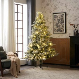 5FT Prelit Flocked Artifitical White and Green Christmas Tree with Quick Pole