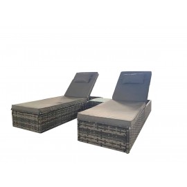 Vancouver Garden Sun Lounger Set Rattan Recliner Lounger In Grey
