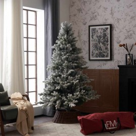 6FT Prelit Flocked Artifitical White And Green Christmas Tree With Quick Pole & Tree Bag & Skirt