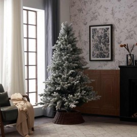 7FT Prelit Flocked Artifitical White And Green Christmas Tree With Quick Pole And Skirt