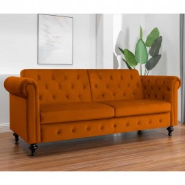 TORONTO 3 SEATER CHESTERFIELD STYLE VELVET SOFA BED IN ORANGE