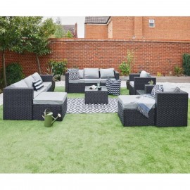 Vancouver Garden Outdoor 10 Seater Sofa Coffee Table Set Black with Raincover