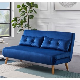 JOLA LARGE VELVET FOLDABLE 2 SEATER SOFA BED WITH PILLOWS BLUE