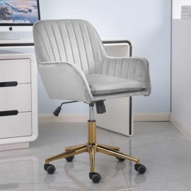 Velvet Upholstered Office Chair Swivel Chair Grey with Brass Base