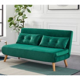 JOLA LARGE VELVET FOLDABLE 2 SEATER SOFA BED WITH PILLOWS GREEN