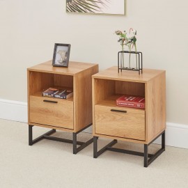 BELLUNO INDUSTRIAL STYLE SET OF 2 ONE DRAWER BEDSIDE TABLES