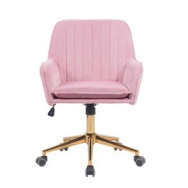 Velvet Upholstered Office Chair Swivel Chair pink with Brass Base