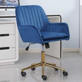 Velvet Upholstered Office Chair Swivel Chair Blue with Brass Leg