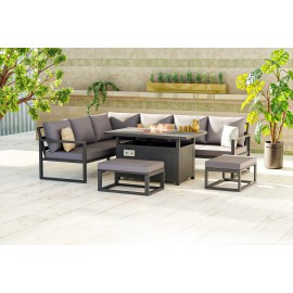 Berlin aluminum 8 seater corner sofa set with fire pit table