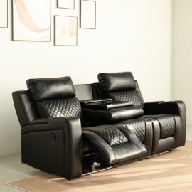 Black PU Leather Electric Recliner Functional 3 seater sofa