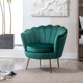 Green Accent Chair with Golden Metal Leg
