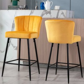 Caiden Velvet Bar Stool With Metal Legs in Mustard - Set Of 2