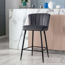 Caiden Velvet Bar Stool With Metal Legs in Grey