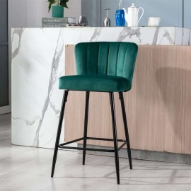 Caiden Velvet Bar Stool With Metal Legs in Green