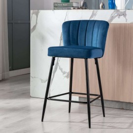 Caiden Velvet Bar Stool With Metal Legs in Blue