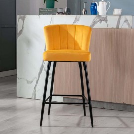 Caiden Velvet Bar Stool With Metal Legs in Mustard