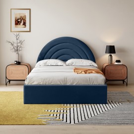 Crescent navy blue velvet lift up storage boucle pneumatic bed-Double