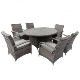 6 Seater Rattan Dining Table Set in Grey with Raincover
