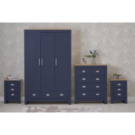 Heritage Blue and Oak 4 Piece Bedroom Wardrobe Chest Set With Bedside Tables