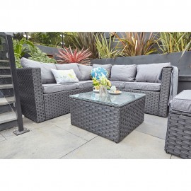 Rattan Garden Furniture 6 Seater Corner Sofa Patio Set black