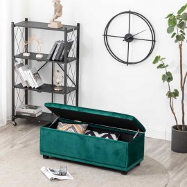 Velvet Storage Ottoman Seat Stool Bench Green