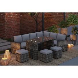 Rosen 9 Seater Rattan Garden Right Facing Dining Sofa Set In Grey